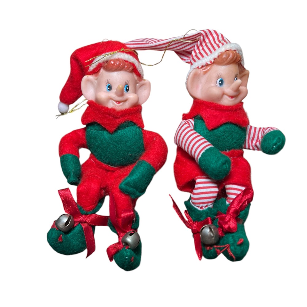 Vintage pixie elf knee hugger felt Christmas ornaments